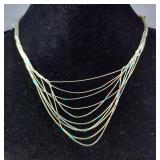 Liquid Silver Necklace With Beads Of Turquoise