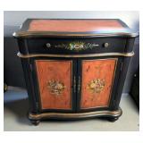 Painted 2 Door Single Drawer Cabinet With Floral Motif, 36" x 34" x 18"