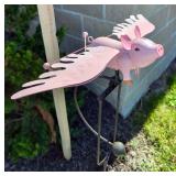 Handcrafted Rustic Flying Pig Rocker Stake, 52" Tall 