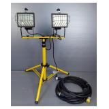 Halogen Work Lights On Adjustable Tripod Stand, Powers On And Extension Cords, Qty 2