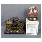Metal Ford Unforgettaball "Wrigley Field", No. F6773311910, Includes COA And Scrap Metal Car On Wood