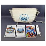 Nintendo Wii Controller, Wipeout And Skylanders Games, And Messenger Bag
