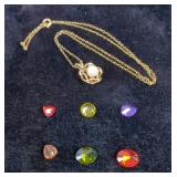 Gold Tone Necklace With Faux Pearl, And Faux Gemstones, Various Colors 