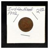1902 Indian Head Penny And Off-Center Struck Lincoln Memorial Penny