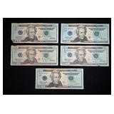 US 2004 $20 Star Note Bills, Qty 5 