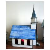 Forma Vitrum 1993 "VitreVille" The Country Church Stained Glass Lighted Building, 13" x 6" x 8", Pow