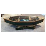 Custom Built Canoe Glass Top Coffee Table, 16" x 65" x 22", Includes Contents Of Canoe