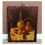 Table Setting And Italian Market Painted Wood Boards, 14" x 12" And 18" x 24", And Merlot Bottle Art