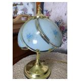 Floral Glass Panel Accent Lamp, 12" And Ceramic 17" Table Lamp, Both Power On