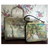 Stylecraft Of Miami Metal Box Purse With Inset Silkscreened Painting And Tano Of Madrid Silk Handbag