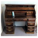 Lighted Roll Top Desk With 11 Drawers, 49.5" x 50" x 23"