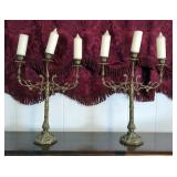Brass Three Arm 15.5" Tall Candelabras Qty 2, With Candles
