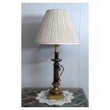 Brass Toned Candlestick Style Table Lamp, 34" Tall With Shade, Powers On 