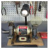 Ryobi 6" Thin Line Bench Grinder, With Light, Model BGH615, Powers On 