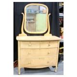 Blonde Wood Dresser, 4 Dovetail Drawers, Attaching Mirror 38"W x 34.5"H x 20"D