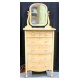 Blonde Chest of Drawers. Dovetail, Attaching Mirror 46"H x 26.5"W x 18"D