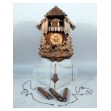 Black Forest German Cuckoo Clock, Carved Elk, One w Broken Antler, 4 Figurines, 3 Weights