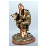 Vintage Signed David Chesney Studios Bronze Sculpture, Bear Cubs Climbing, 13" Tall