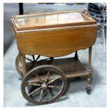 Drop-Leaf Tea Cart with 8-Spoke Wheels and Removable Glass Tray
