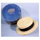 Stetson Hat Box with Longley Straws Fedora Style Hat, Mens Size M, Stain at Interior Top
