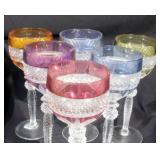 Cut Crystal Color-Rimmed Wine Glasses Qty 6