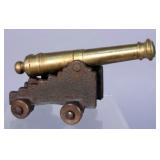 Vintage MF Co 1/4 Miniature Brass and Cast Iron Rolling Canon, 5"L
