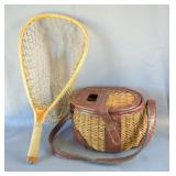 Wicker Creel Basket And Trout Net