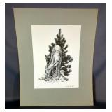 Charles W Schwartz Original Pen & Ink Print, Signed By Artist, Includes Matte, 21" x 17"