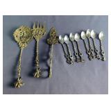 Bordini Italy Serving Fork & Spoon, Demitasse 5" Souvenir Spoons, Qty 8, And Ornate Italian Dessert 