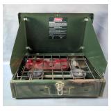 Coleman Portable Camp Grill, Model 425F, Mirro Camp Kit, In Original Box And Brass Lantern, 9.5"