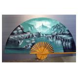 Large Oriental Hand Painted Folding Fan 40" x 85" Large Cloth And Bamboo, Hand Painted Folding Fan, 