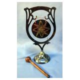 Etched Brass Gong With Mallet, 12" Tall, Teddy Iron Balls In Case, Tassel Patchwork Chinese Knot Tis