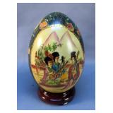 Satsuma Hand Painted Porcelain Eggs On Wood Stands, Qty 2