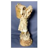 Marwal Ind. Inc Peasant Girl With Basket Chalkware Sculpture, 17" Tall