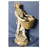 Mal War Ind Inc Chalkware Man With Basket Sculpture, 17" Tall
