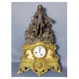 Ornate Brass And Gilt Bronze Mantel Clock With Man And Book, Includes Key, 13" x 18" x 4"