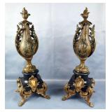 Antique French Styled Footed Marble Mantle Urns, Qty 2, 19.5" Tall