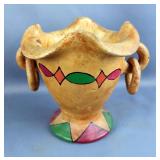 Stoneware Jar With Bird Design 9.5" H x 8.5" Dia, And Ceramic Ripple Edge Planter