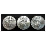 2015 American Eagle $1 Silver Coins, Each 1 oz Fine Silver, Qty 3