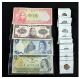 Foreign Coins And Bills, Countries Include China, Paraguay, Nepal, Korea, France, Cayman Islands, An