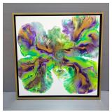 Original Abstract Art On Canvas, Nonobjective Abstraction, Qty 2, Both Framed, 21.5" x 21.5"