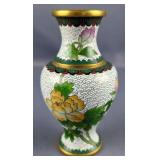 Cloisonne Style 6" Enameled Brass Vase With Floral Images
