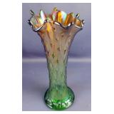 Carnival Glass Vases, Brands Include Northwood, Fenton, And More, Various Styles, Sizes Range 9.5" T