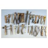 Antique Hand Tools, Including Compasses, Pipe Wrenches, Maul Head, And More, Total Qty 25