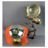 Justrite Carbide Miners Lamp With Cap, And Powell & Hanmer LTD Duoplex Bicycle Lamp