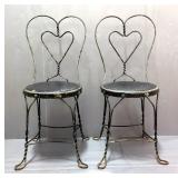 Metal Cafe Chairs With Heart And Twisted Metal Design, Qty 2, Seat Cushions Have Wear, 35" x 18"