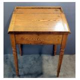 Slant Top Desk With Hinged Lid And Turned Wood Legs, 29" x 22" x 18"