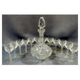 Gorham Crystal Bamberg Pattern Cordial Glasses, Qty 12, And Decanter