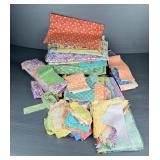 Reproduction Cotton Feed Sack Fabrics, Some Precut For Patch Quilt, Contents Of Tote