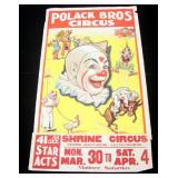 Polack Bros Shrine Circus Poster, Various Clown Scenes, Leavenworth KS, 50" x 28", Fair